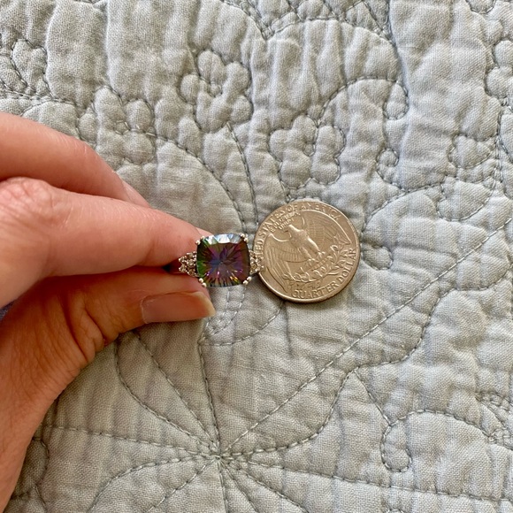 SOLD ๐ Mystic Topaz ring set in white gold setting. Diamonds around. - Picture 5 of 6